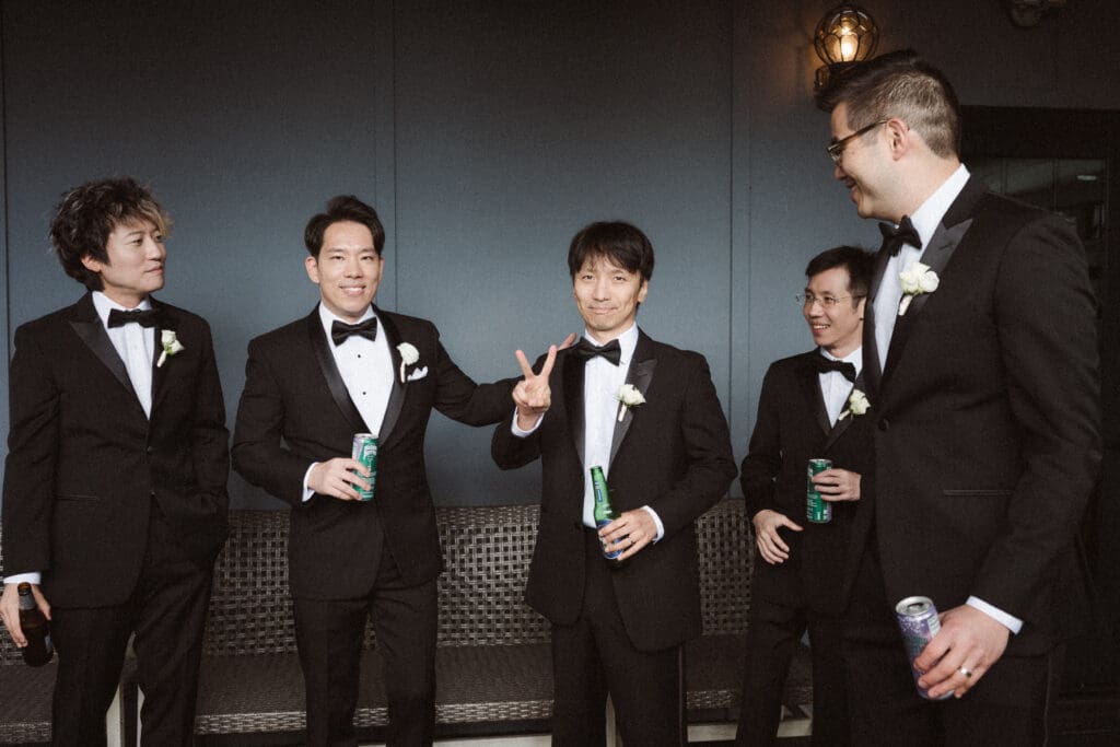 groomsmen portraits at the park loft getting ready room