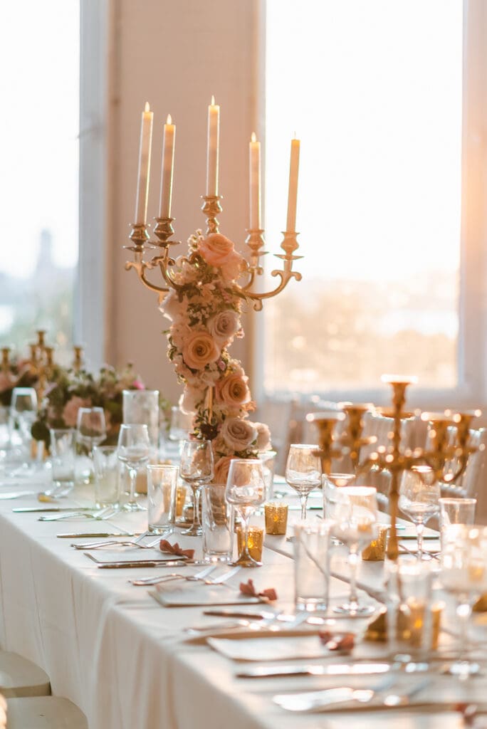 flower wrapped candelabra for wedding decor