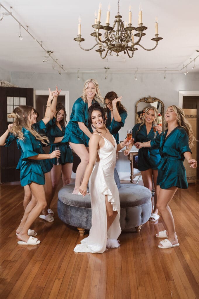 fun bridesmaids getting ready