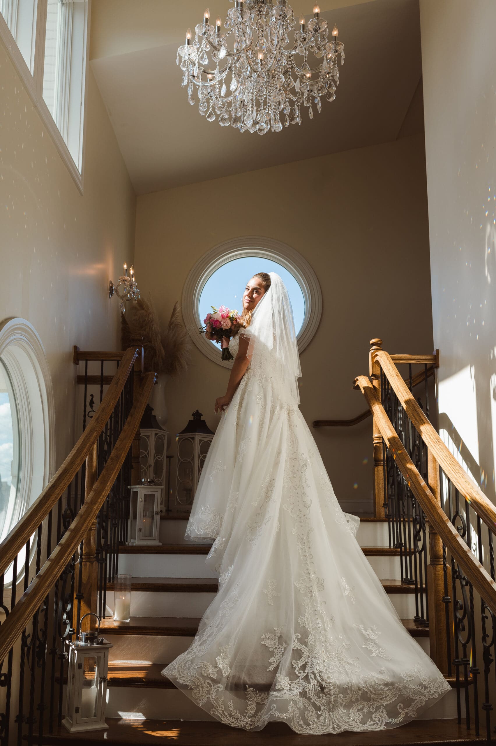 staircase bridal portrait