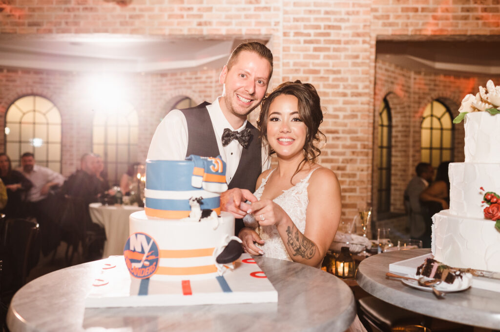 bride-and-groom-with-two-cakes