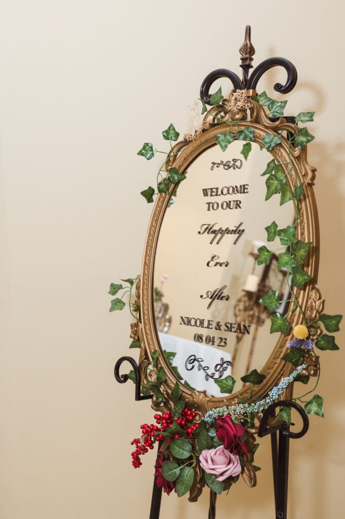 romantic-wedding-mirror-welcome-sign