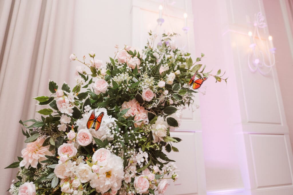 fake-flowers-arch-at-wedding-reception-crystal-springs-resort-nj