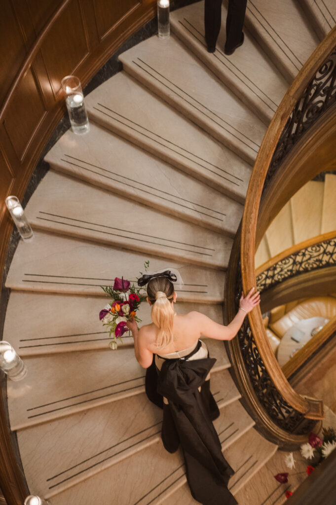 bride-and-father-first-look-on-stairs