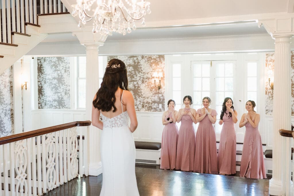 first-look-with-bridesmaids-bridal-prep-photos-by-suess-moments-nj-photographer