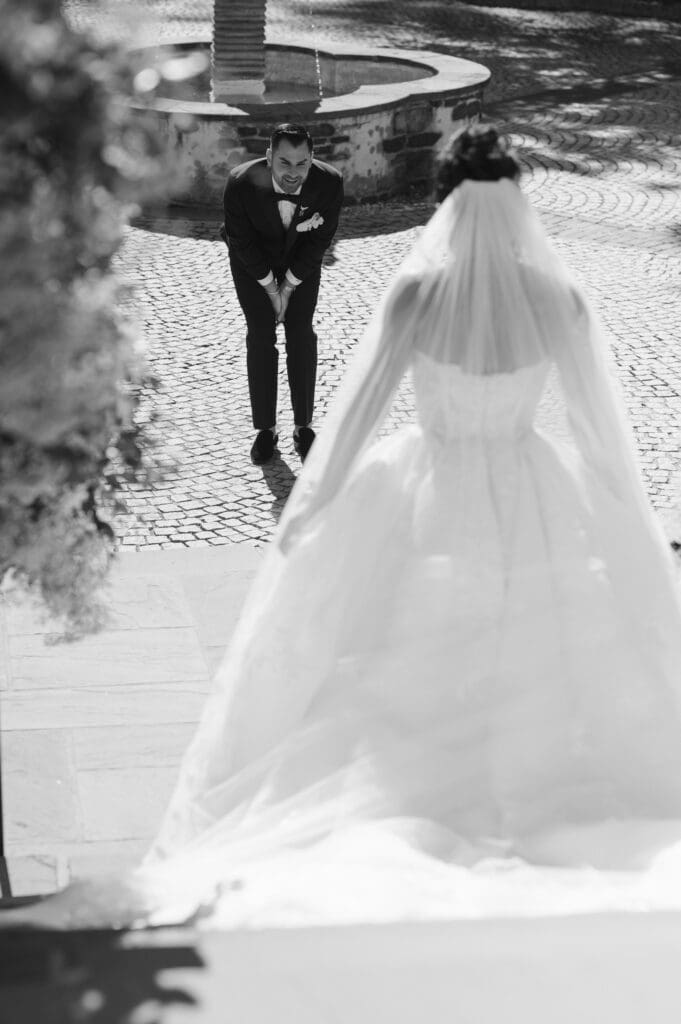 first-look-bride-and-groom-on-wedding-day-pleasantdale-chateau-nj-wedding-photos-by-photographer-suess-moments