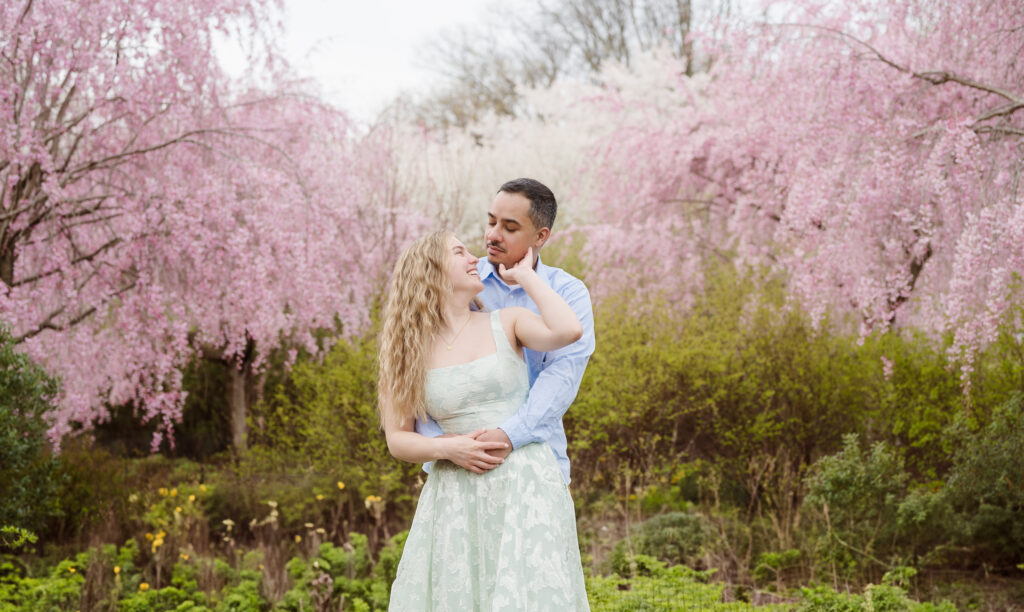 engagement photos at branch brook park with cherry blossoms