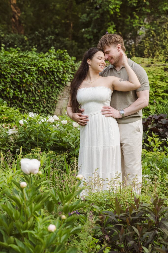 engagement photo shoot poses at cross estate gardens new jersey spring session