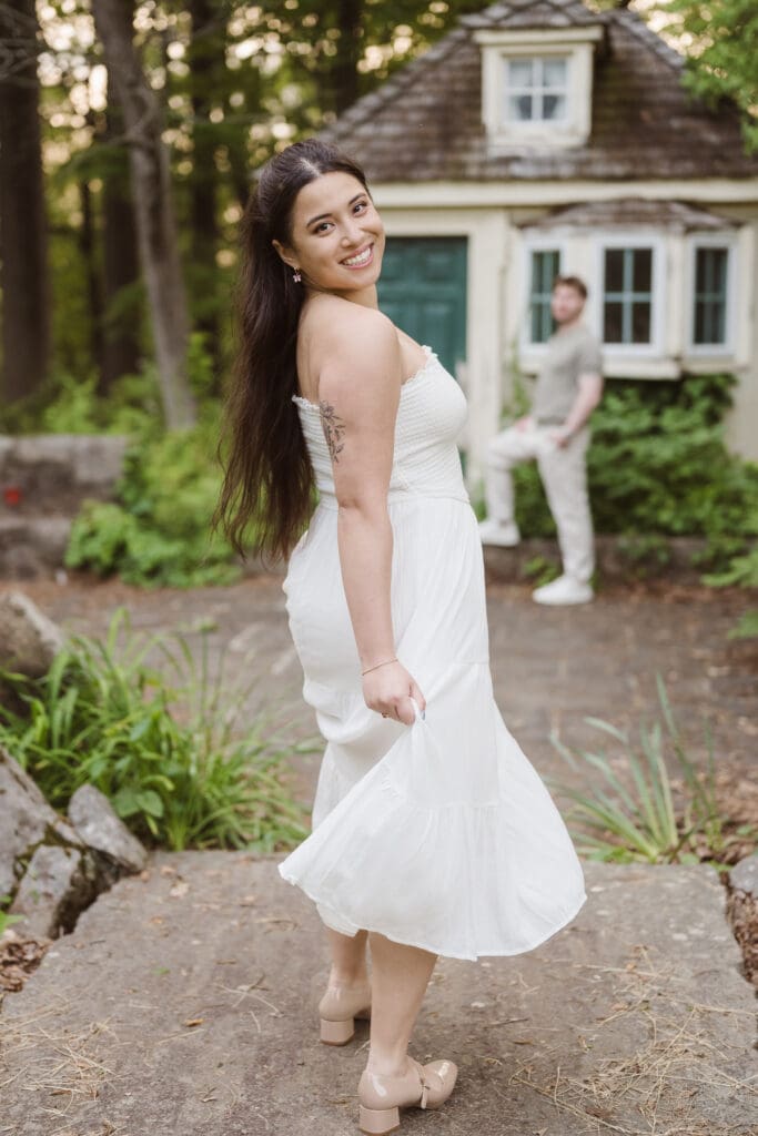whimsical engagement photos spring time at cross estate gardens new jersey