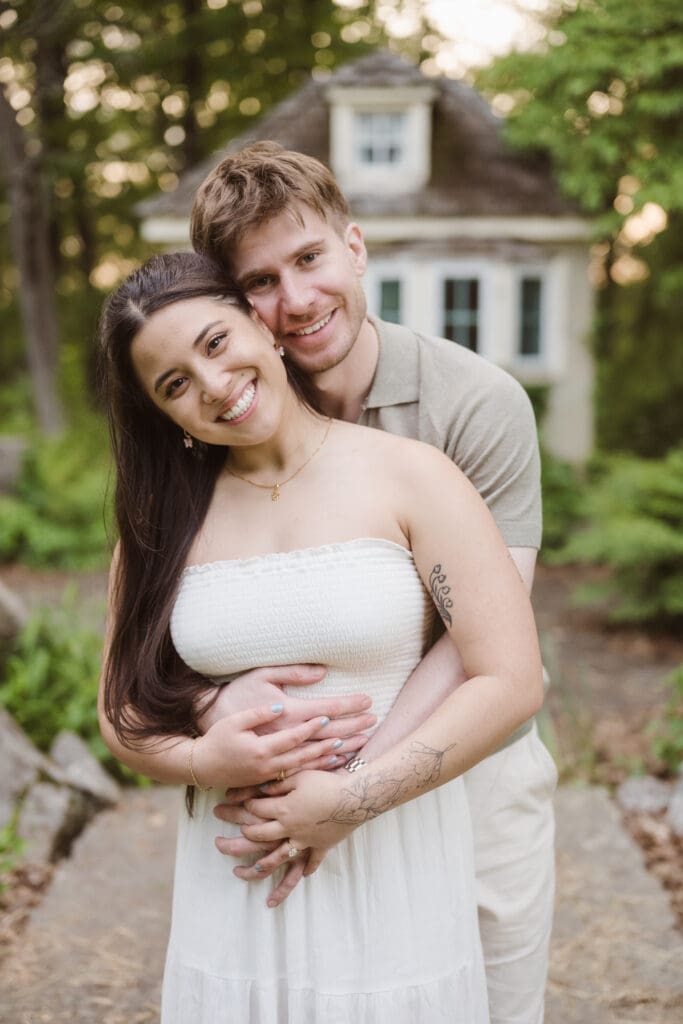 whimsical engagement photos spring time at cross estate gardens new jersey