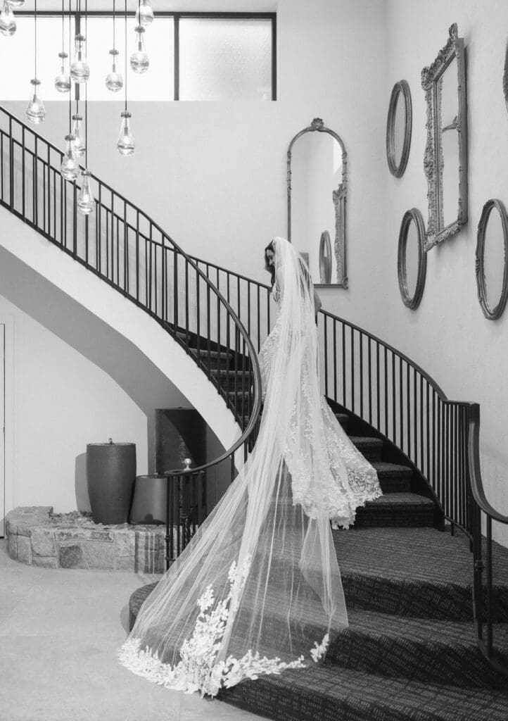 staircase photo of the bride at perona farms the reserve