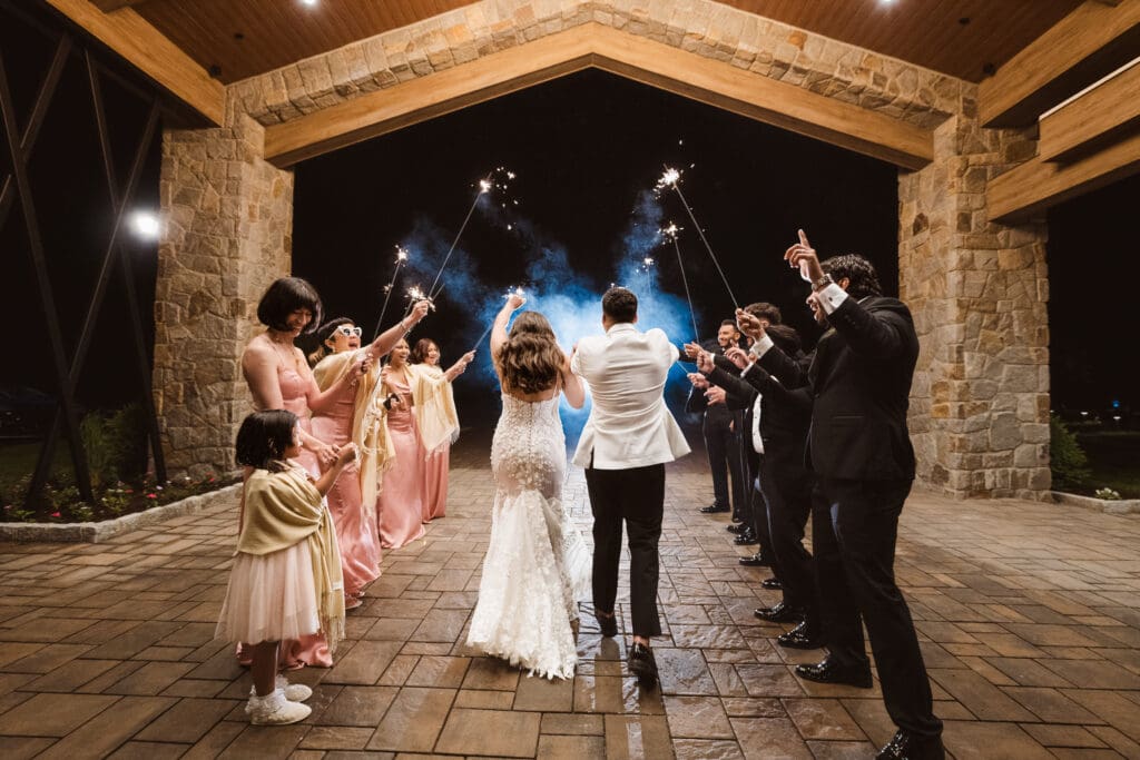 whimsical wedding photos by suess moments sparkler exit at perona farms the reserve
