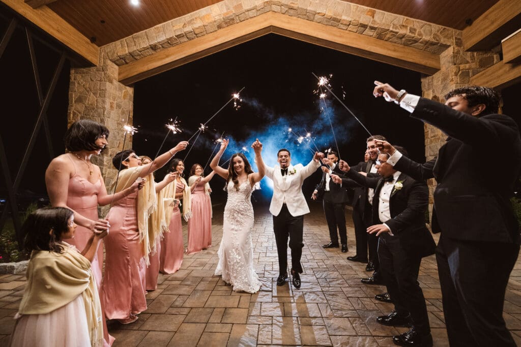 whimsical wedding photos by suess moments sparkler exit at perona farms the reserve