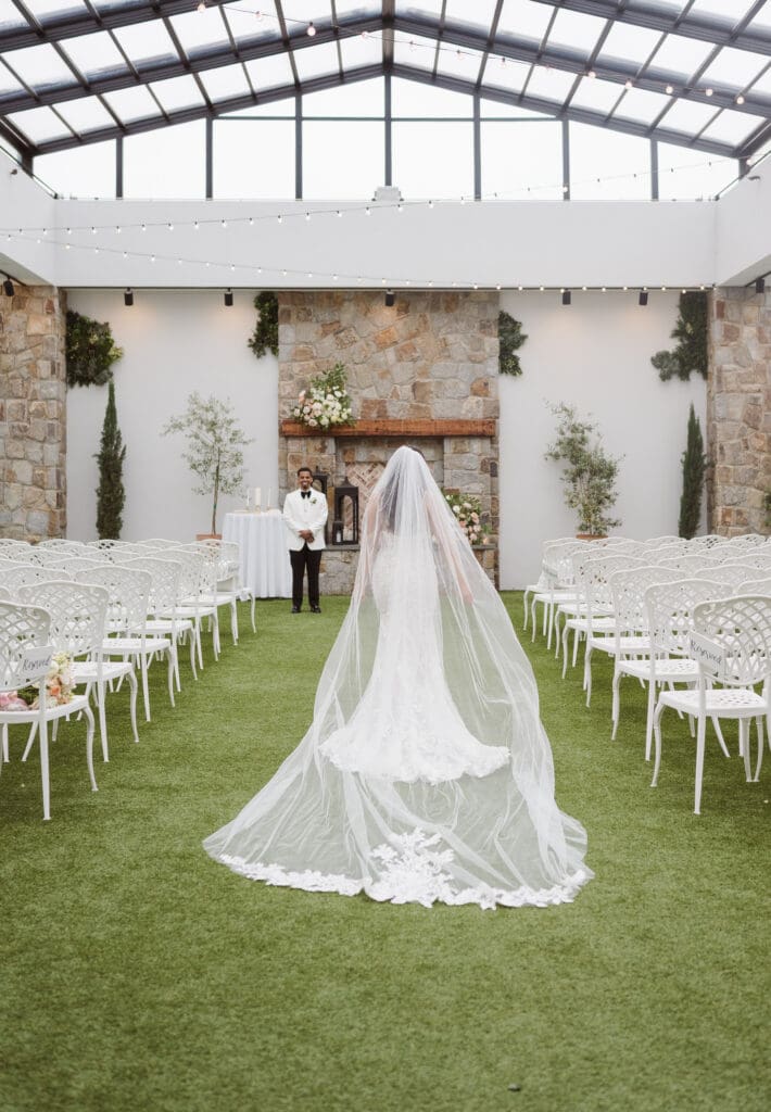 ceremony space for indoor portraits on wedding day at perona farms the reserve