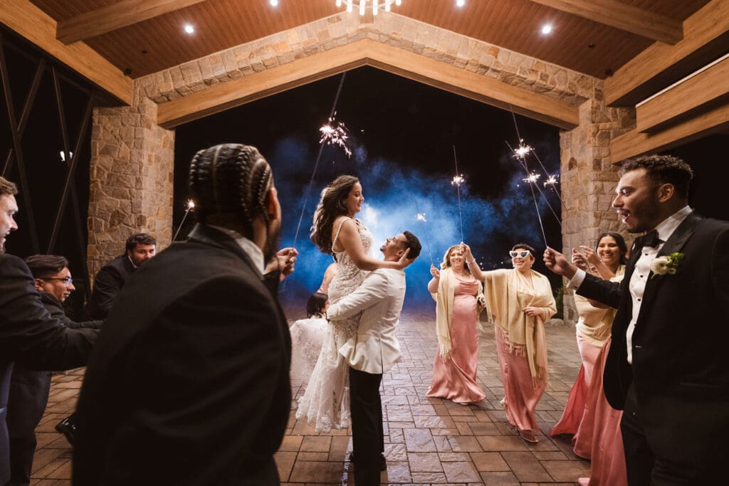whimsical wedding photos by suess moments sparkler exit at perona farms the reserve