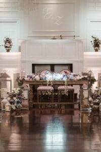 purple whimsical theme wedding decor at the hamilton manor
