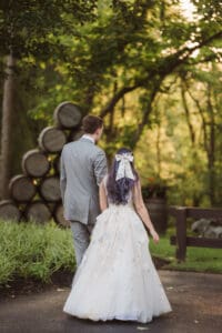 bride with purple hair on wedding day