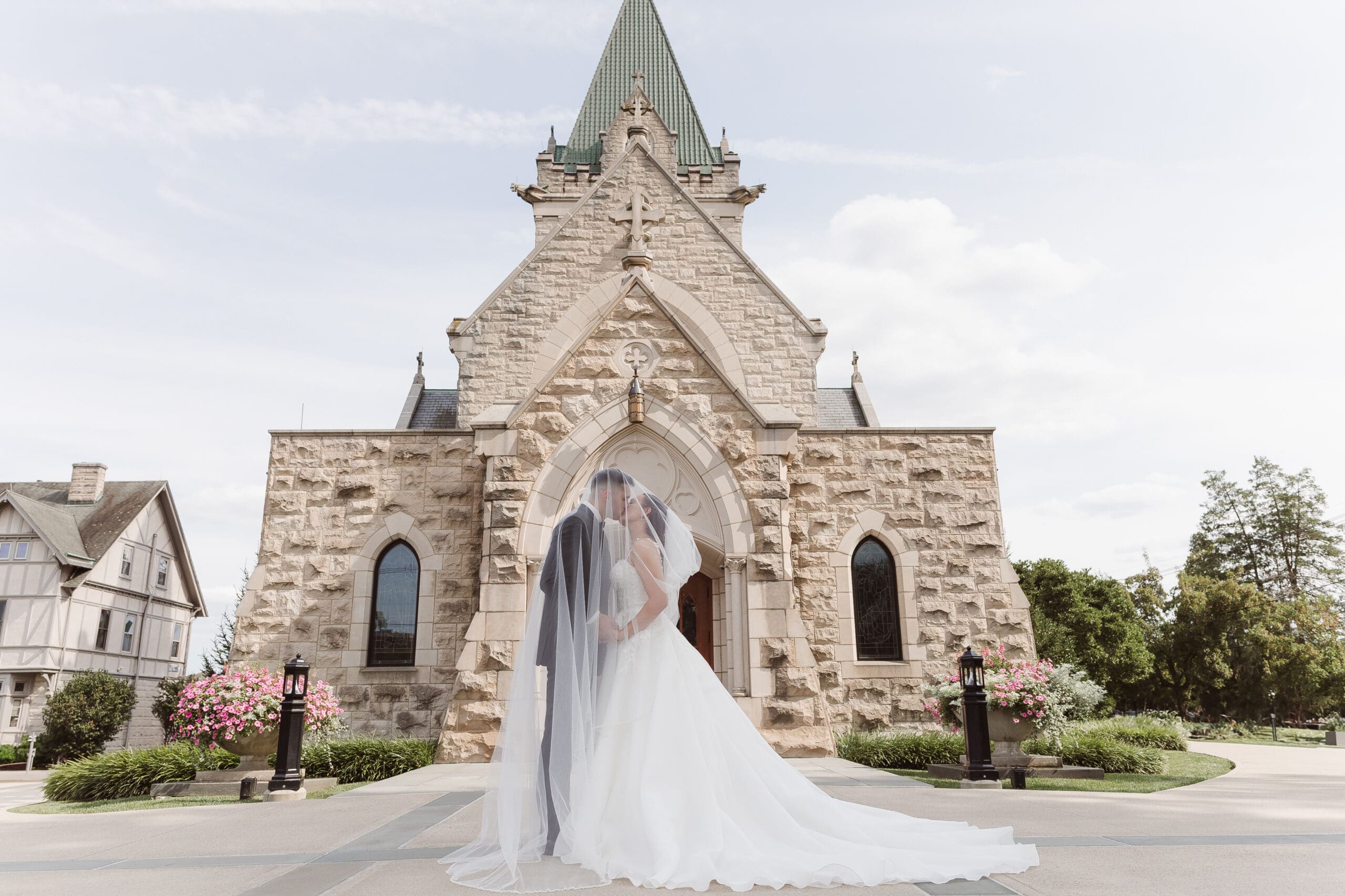 whimsical wedding photos at the most beautiful church in madison Nj for a wedding ceremony