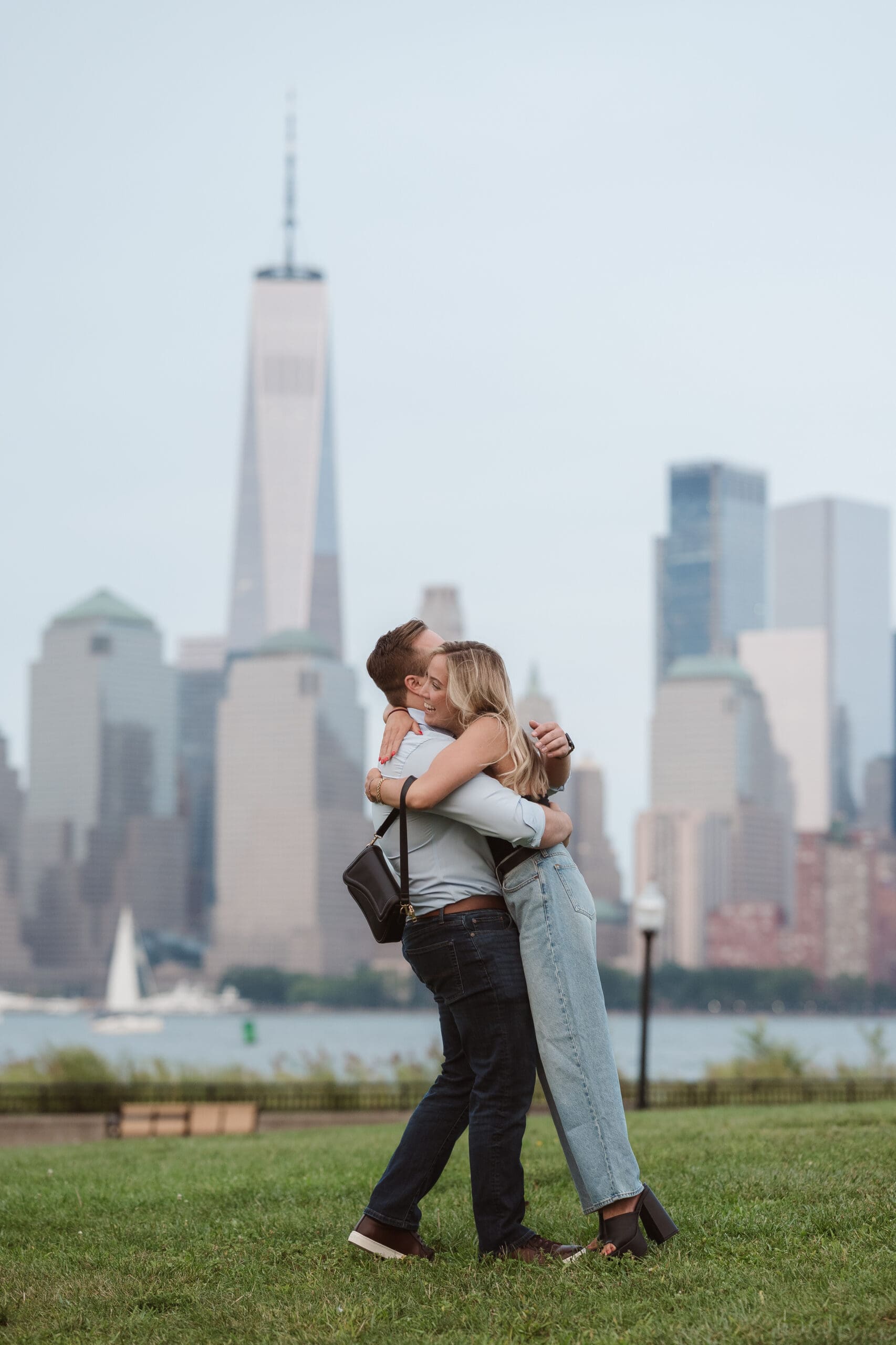 nyc skyline backdrop for epic proposal at liberty state park in New Jersey
