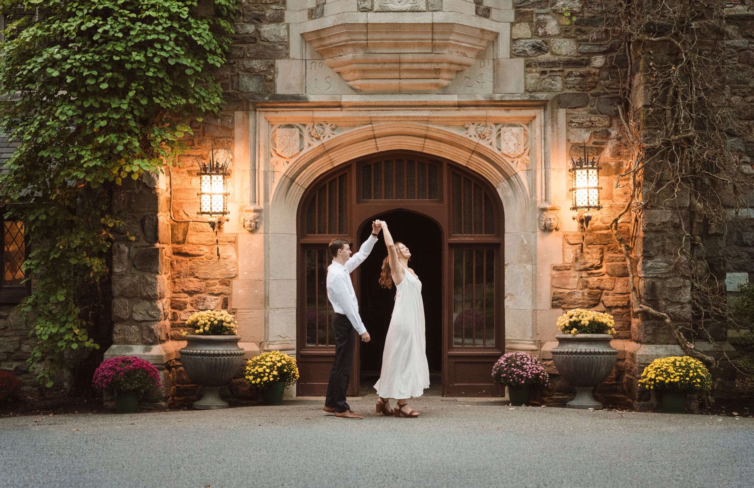 fall engagement photos at skyland manor castle in New Jersey
