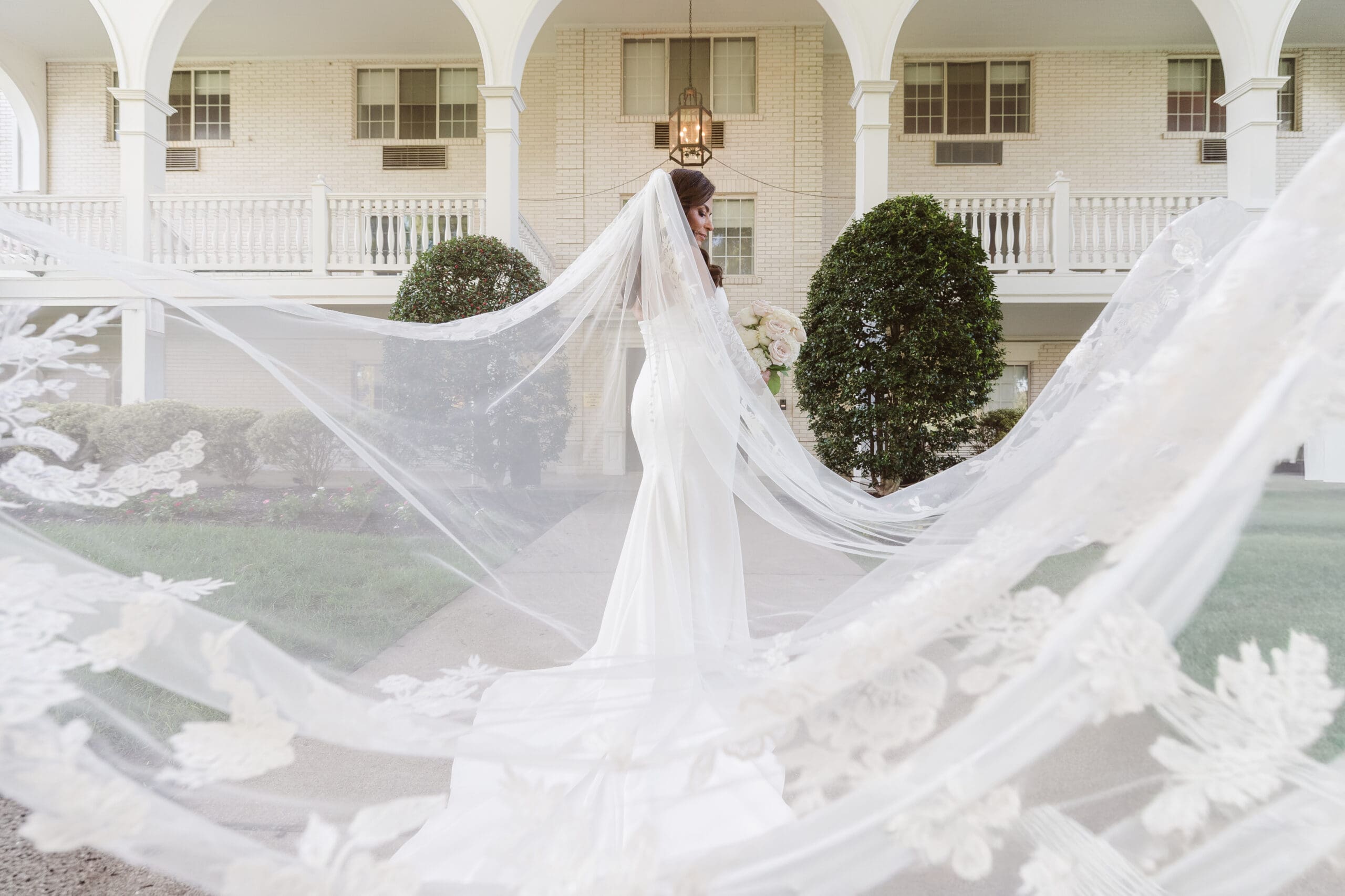 whimsical bridal portrait with veil