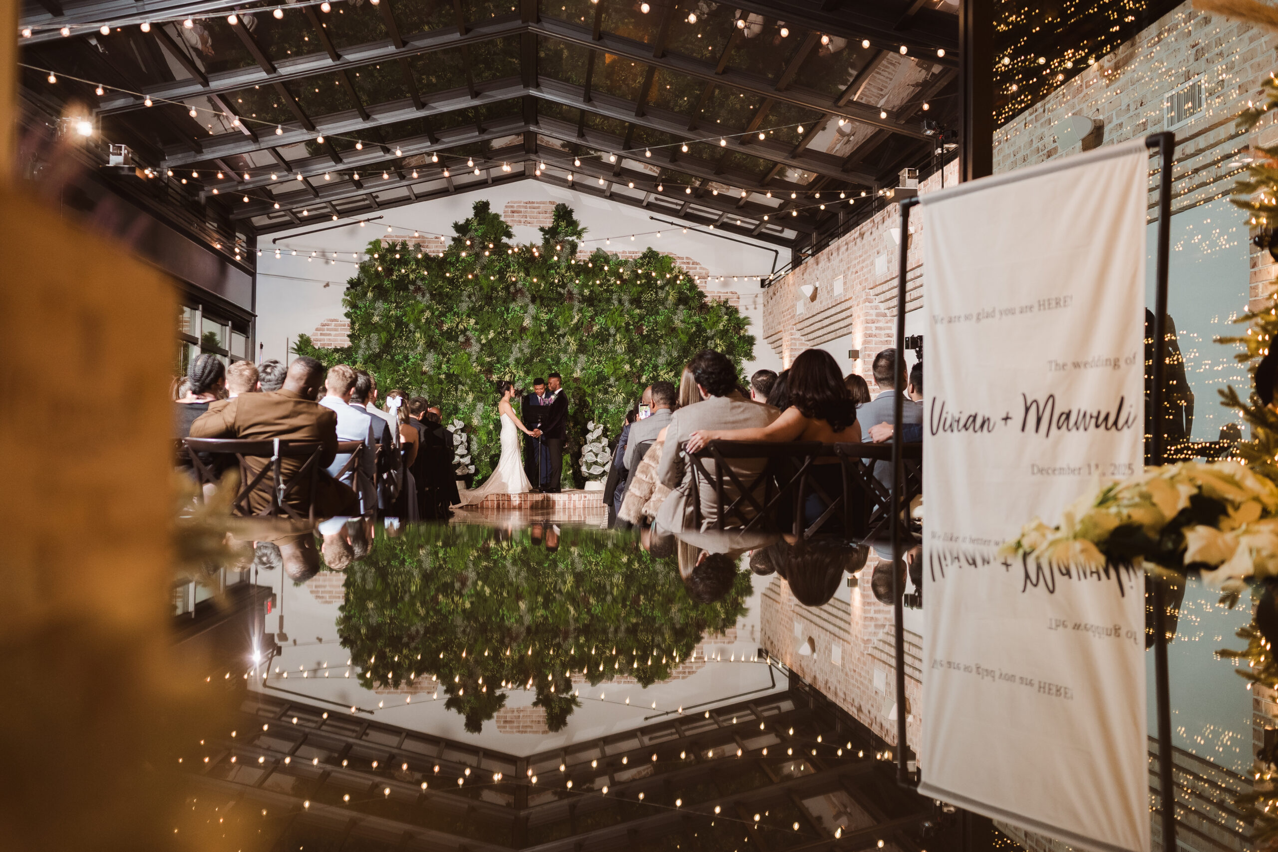 the refinery night time ceremony winter wedding at the perona farms new jersey